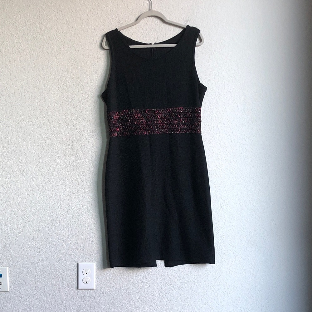 St John Textured Sheath Dress Black Wool Blend Flaw 12 Work Office